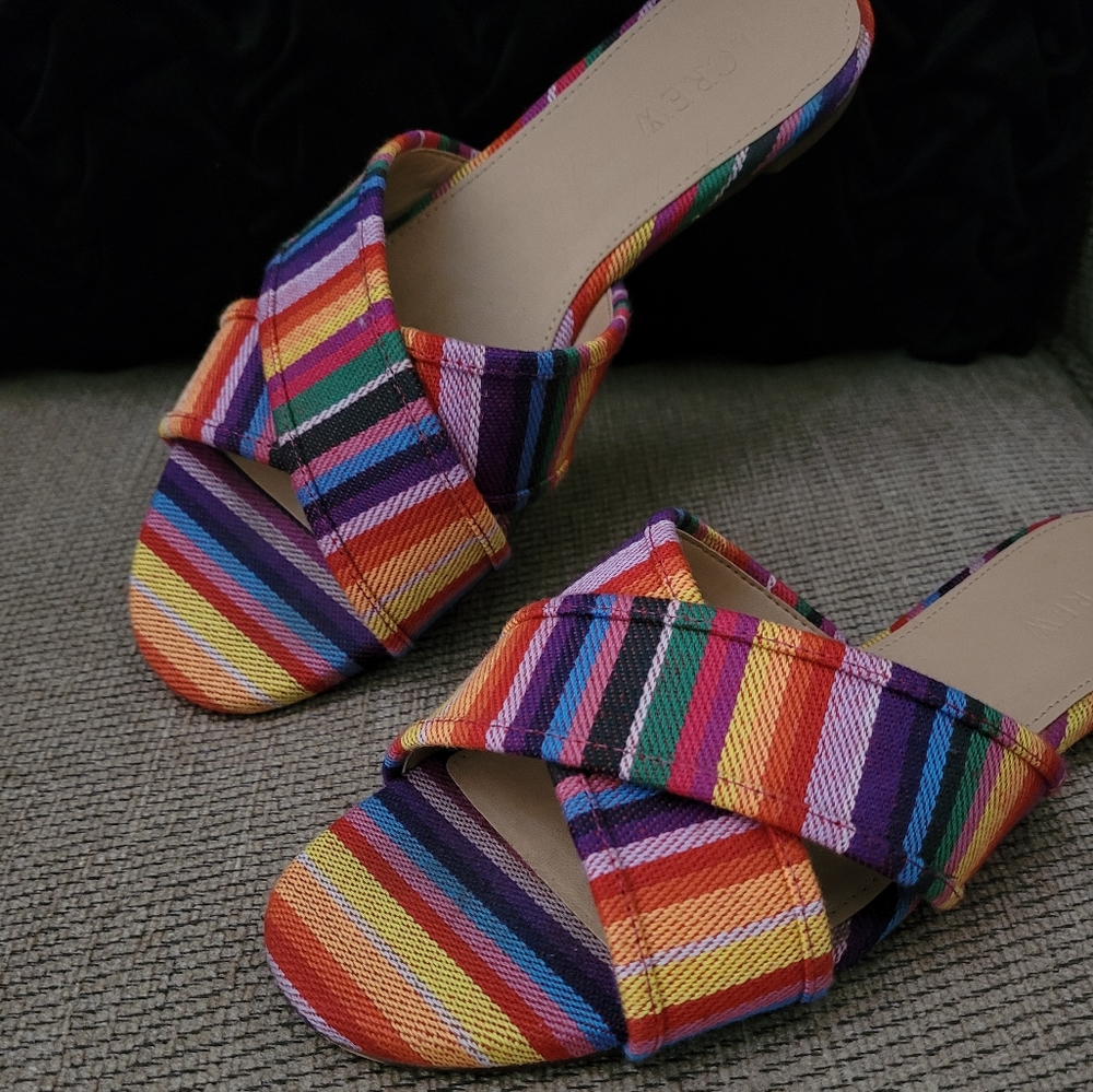 J CREW CORA MULTISTRIPE CRISSCROSS SLIDE SANDALS
